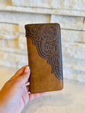 Embossed Floral Men's Bifold Long Leather Wallet - Montana West