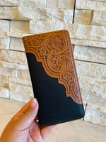 Embossed Floral Men's Bifold Long Leather Wallet - Montana West