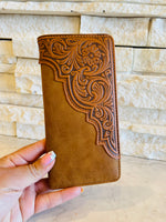 Embossed Floral Men's Bifold Long Leather Wallet - Montana West