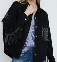 Black Stud Fringe Denim Jacket