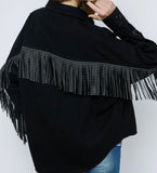 Black Stud Fringe Denim Jacket