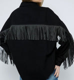 Black Stud Fringe Denim Jacket